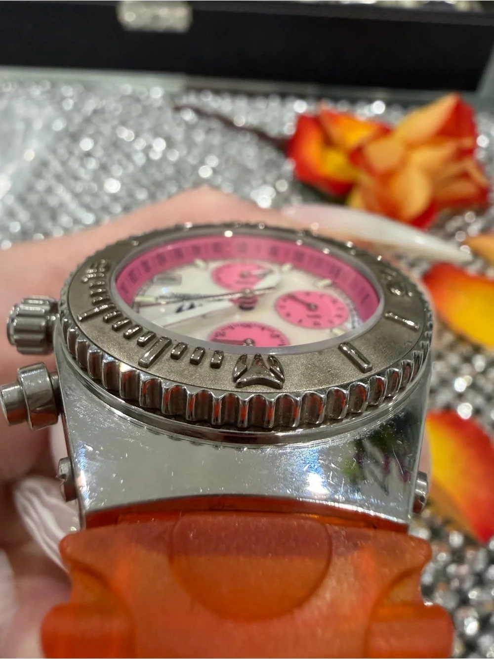 Technomarine Pink Dial Orange Strap Men's Chronograph Watch